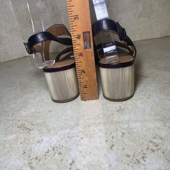 Tory Burch Black Leather Block Heel Sandals With Gold Accent - Picture 4 of 11